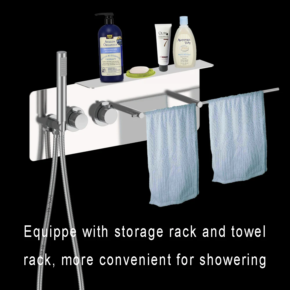 Thermostatic concealed Shower Panel Faucet Body Stainless Steel Shower Column Storage Rack Towel Rack Holder Hanger Shelf