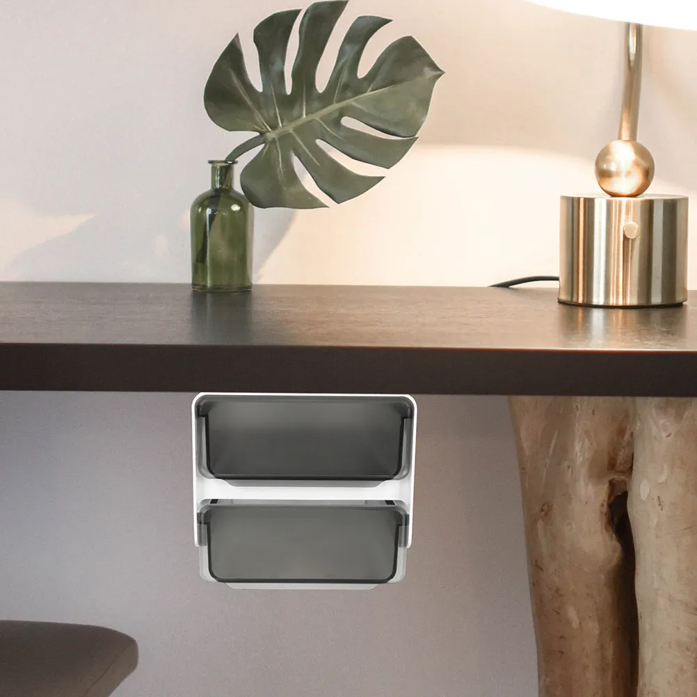

Under Desk Punch-Free Storage Box Multi- Organizer Hidden Drawer Box Pen Holder Stationery Organizer for Home