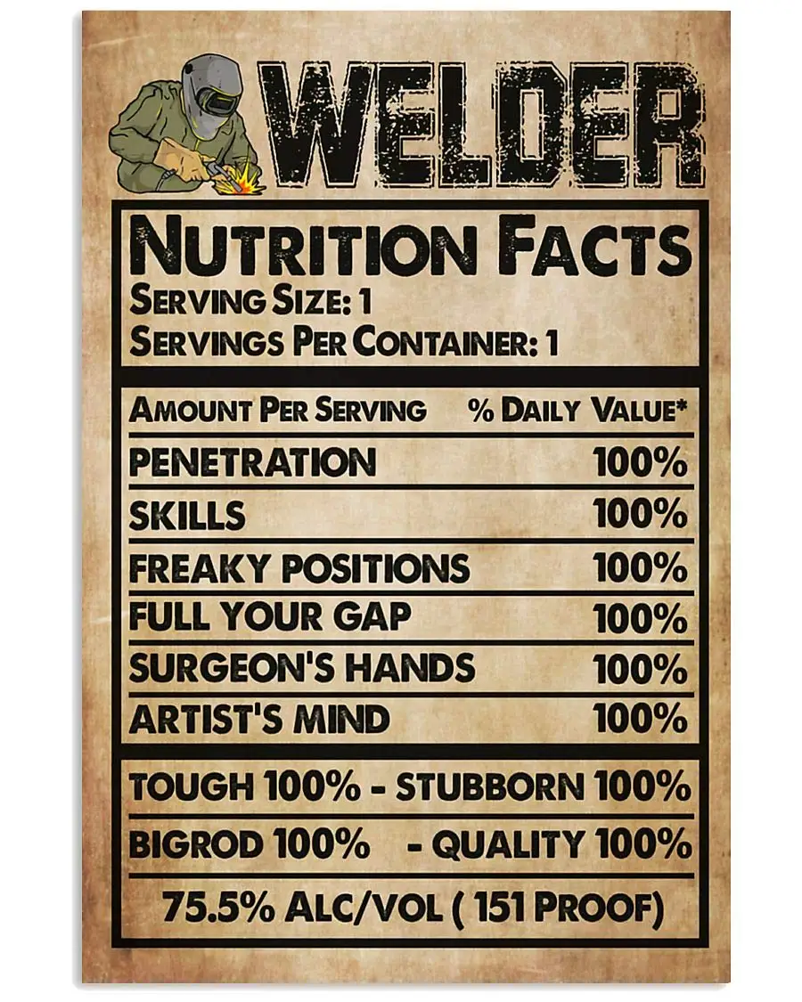 Welding Retro Metal Tin Signs Welder Nutrition Facts Poster Welder Home Print Decorative Plaque Office Club Garage Wall Decor Pl