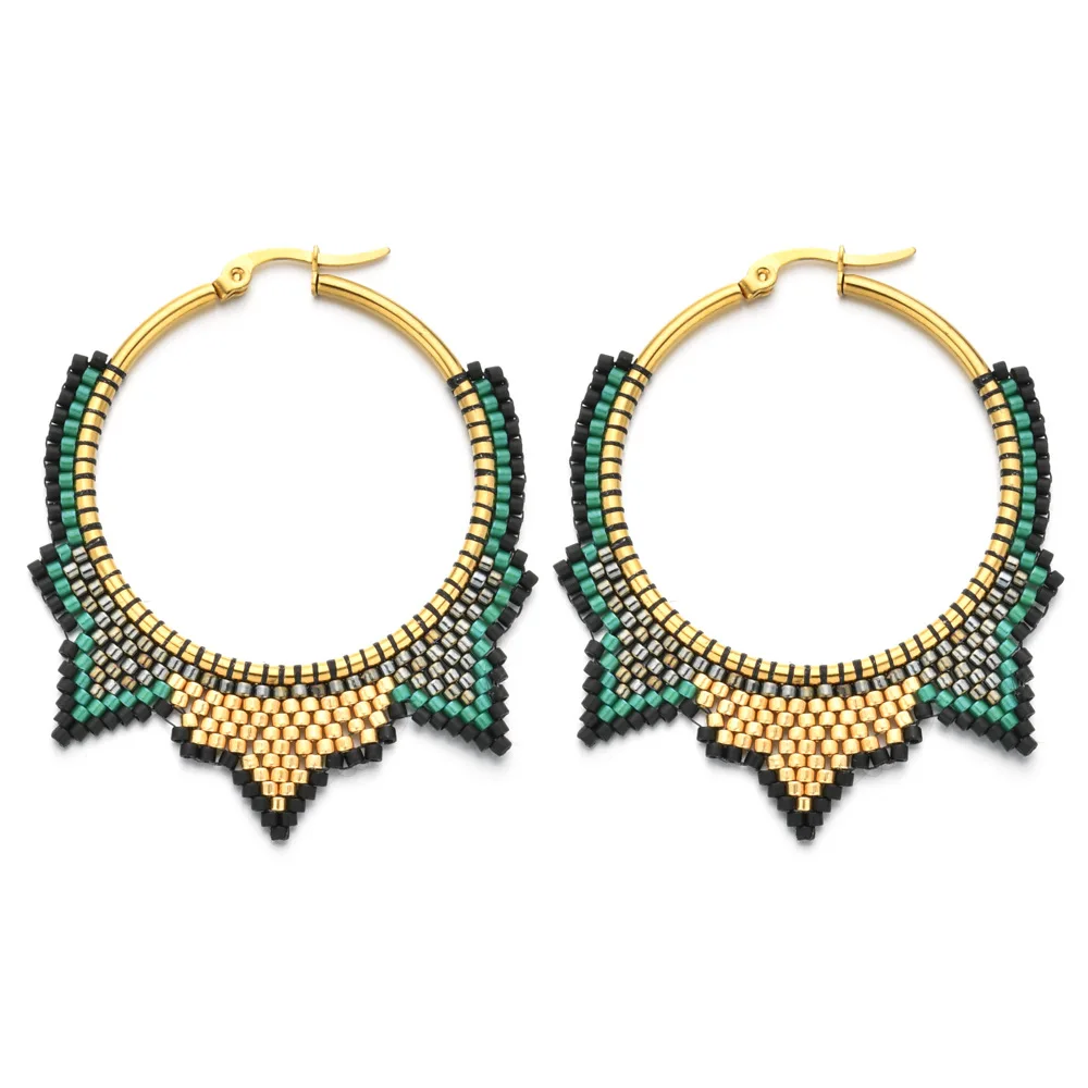 ZGMXR Rice bead earrings Circle Geometry Colorful Versatile Hand-woven Bohemia Alloy Fashion Simple Woman Beaded earrings