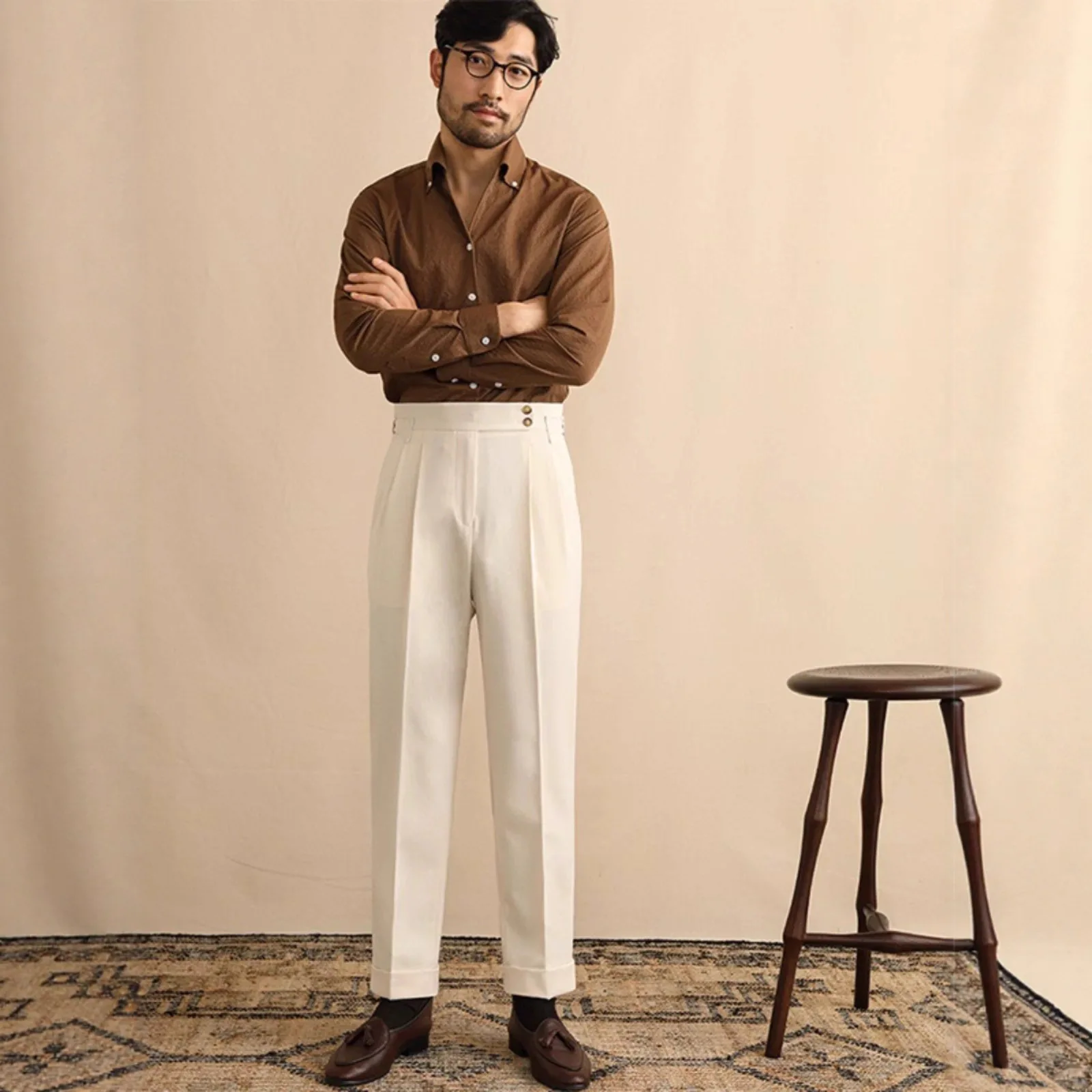 

French Style Men's Loose Straight High Waist Casual Business Trendy Simple Basic Wide Leg Suit Trousers Male Daily Pants Clothes