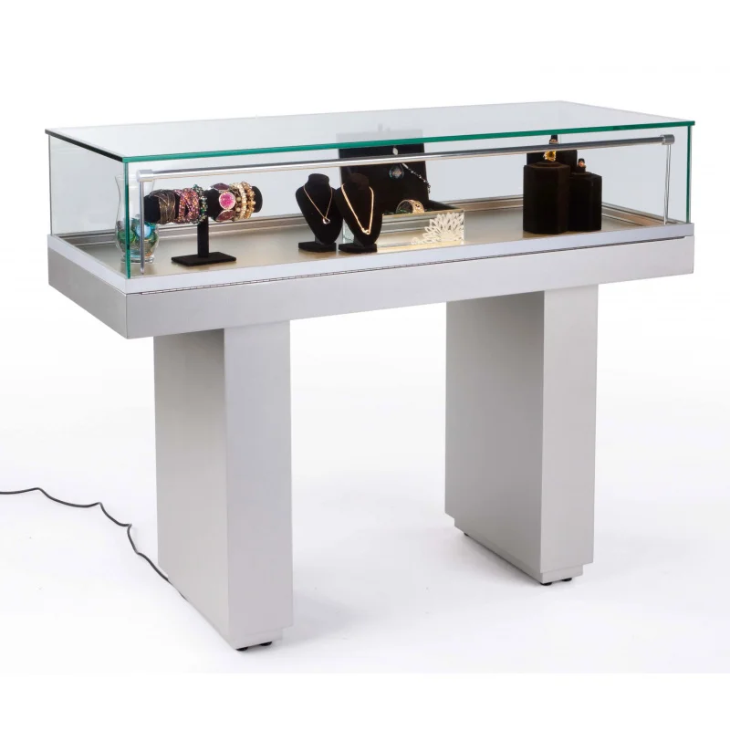 custom.Keway Deluxe Jewelry Sit-Down Frameless Glass Show with Hydraulic Lift Opening for Jewelry Display