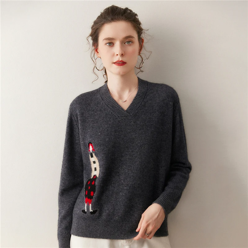 2025 outono/inverno nova camisola feminina 100% cashmere com decote em v de malha com capuz engrossado quente macio camisola com capuz feminino