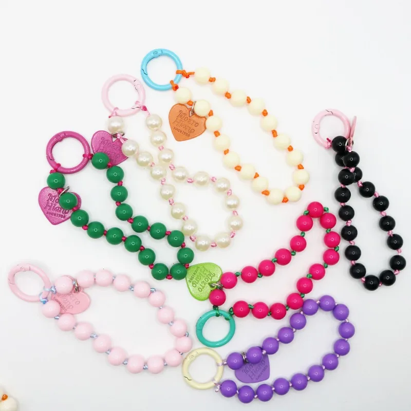 

Korean Cute Love Heart Beaded Colorful Sweet Phone Bracelet For iPhone Women Accessories Anti-Lost Chain Lanyard Hanging Cord