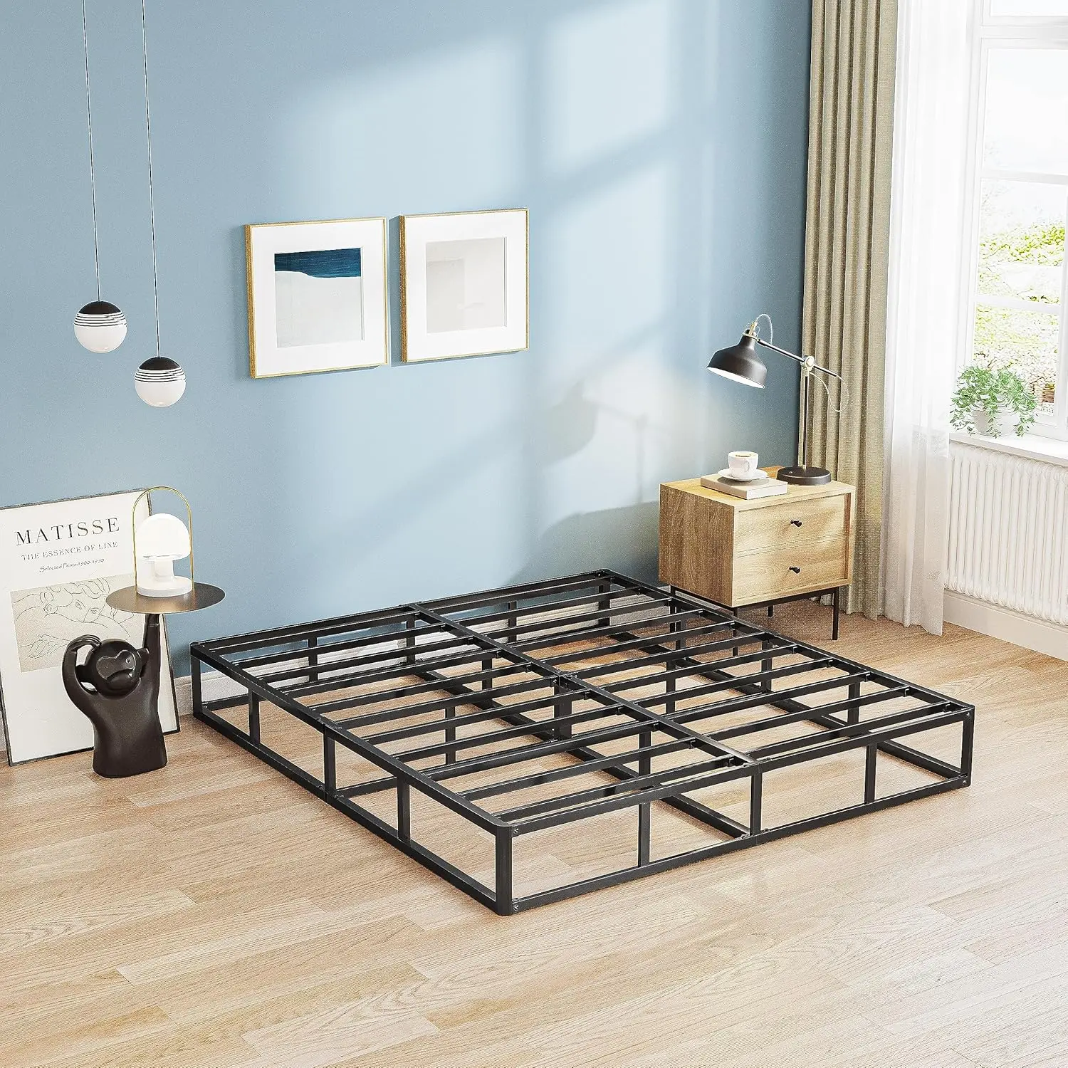 صندوق زنبركي مقاس 7 بوصة لسرير كوين، كريم أساس مرتبة بإطار معدني قوي عالي المستوى، خالٍ من الضوضاء، سهل التجميع، بحد أقصى 3000 رطل