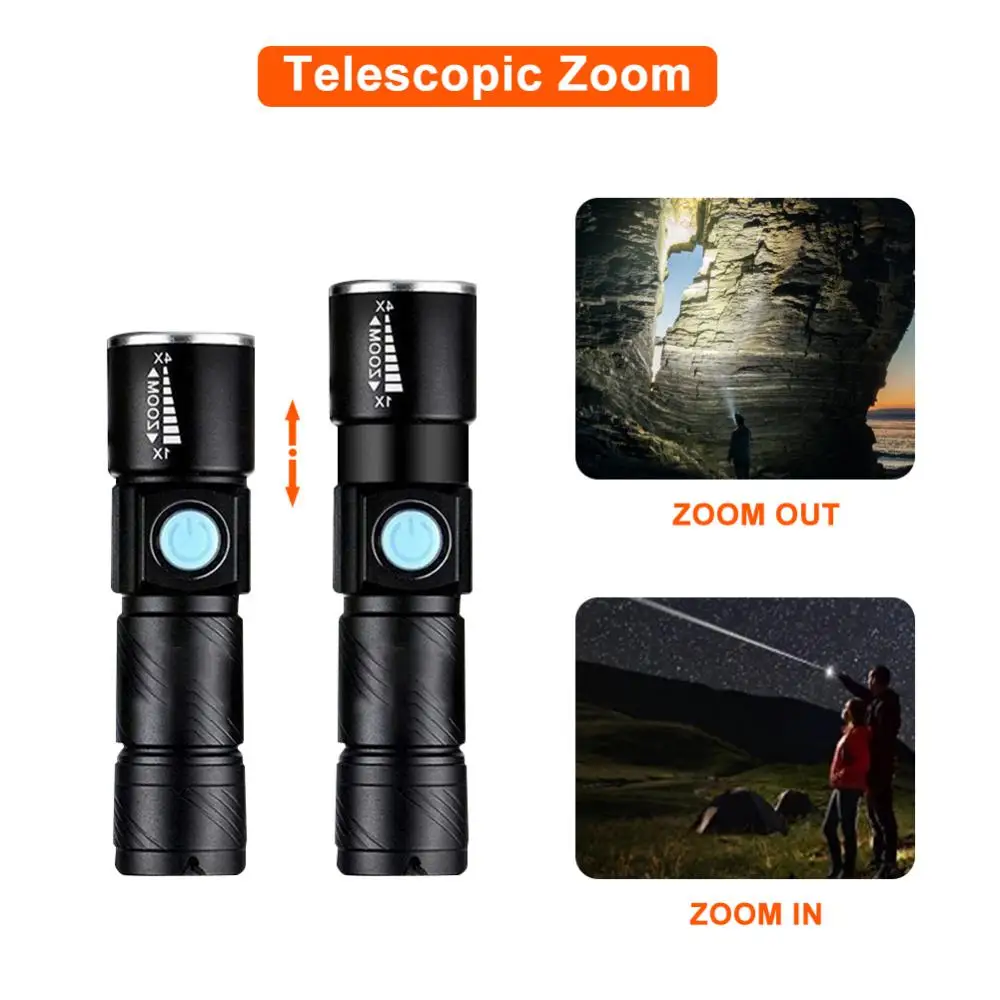 Portable Led Flashlight Mini Torch Lanterna Tactical Flashlights USB Charged Zoomable Waterproof Outdoor Camping Bike Lights