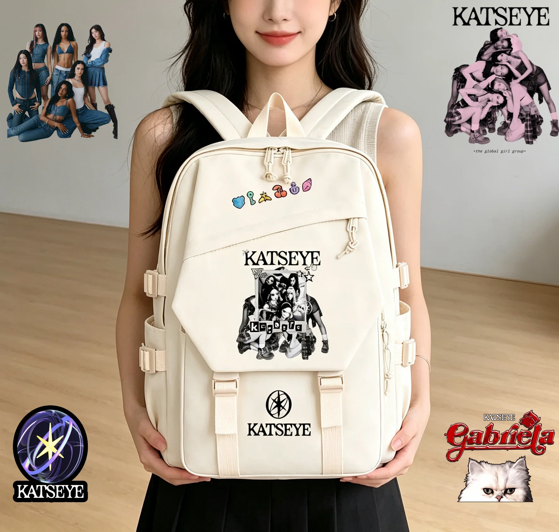

Women Fashion Backpack Katseye Kpop School Backpack Large Capacity Students Girls Boys Schoolbag Teenage Travel Daypack Mochila