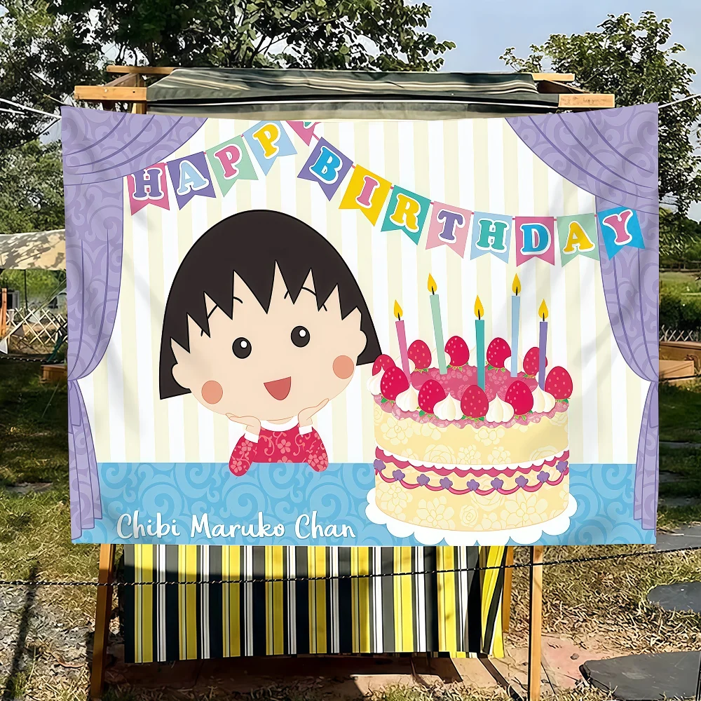 Comic Chibi M-Maruko-Chan Flag Tapestries For Classroom Dormitory Camping Picnic Party Cheering Home Indoor Outdoor Decor