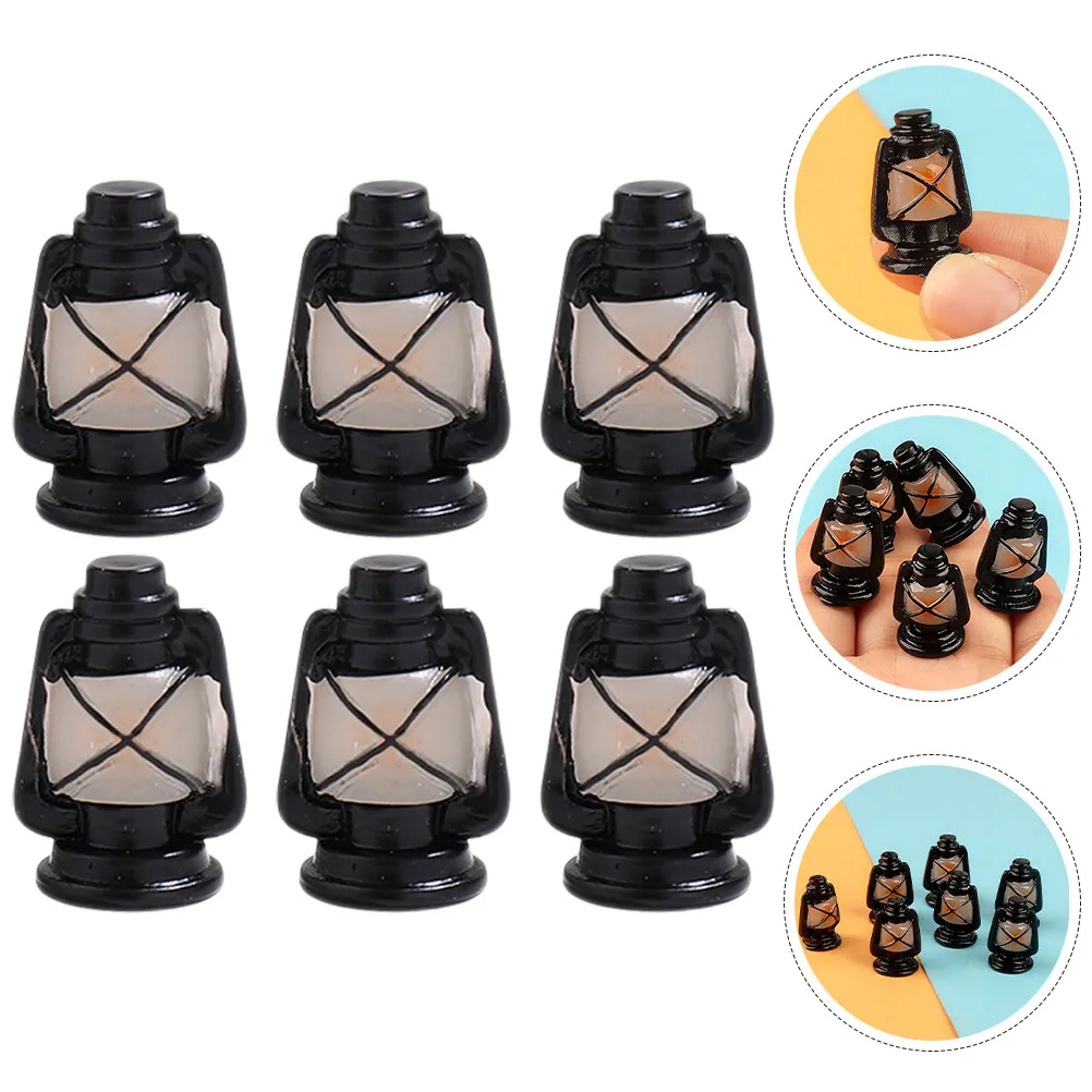 6Pcs Miniature Lantern Resin Vintage Style Decorative Small Hanging Lantern Ornaments Mini Accessory Decor