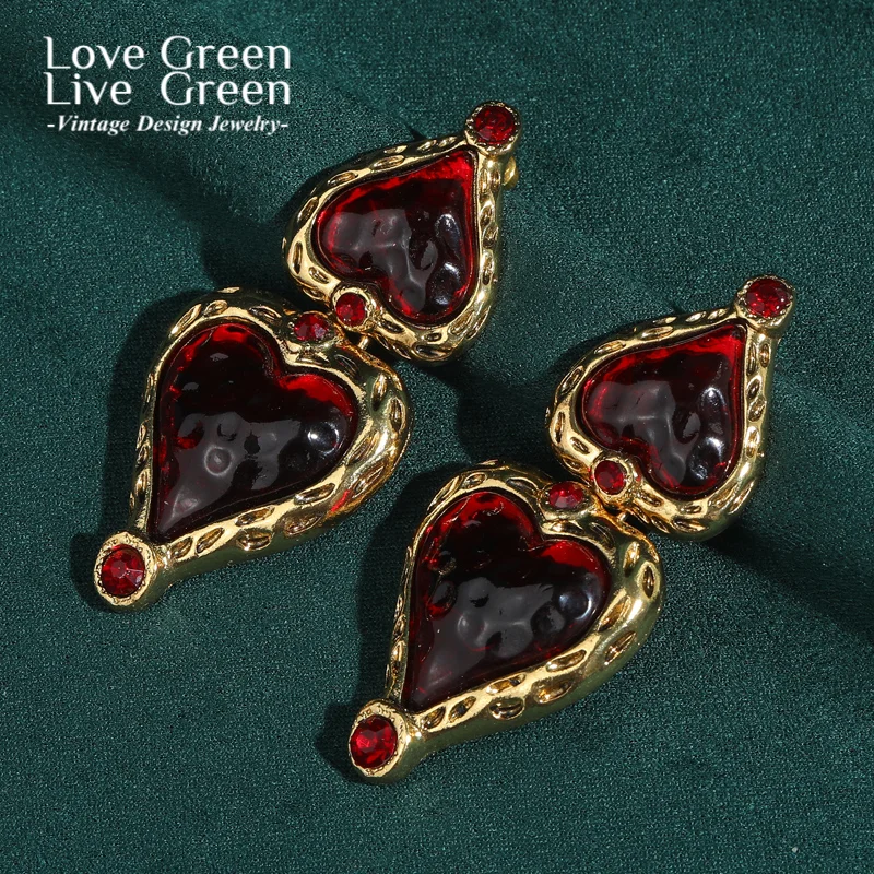

Vintage Drop Heart Earrings Red 2025 Valentine Day Gift For Couples Jewelry Glass Gold Color Accessories Accessories For Women