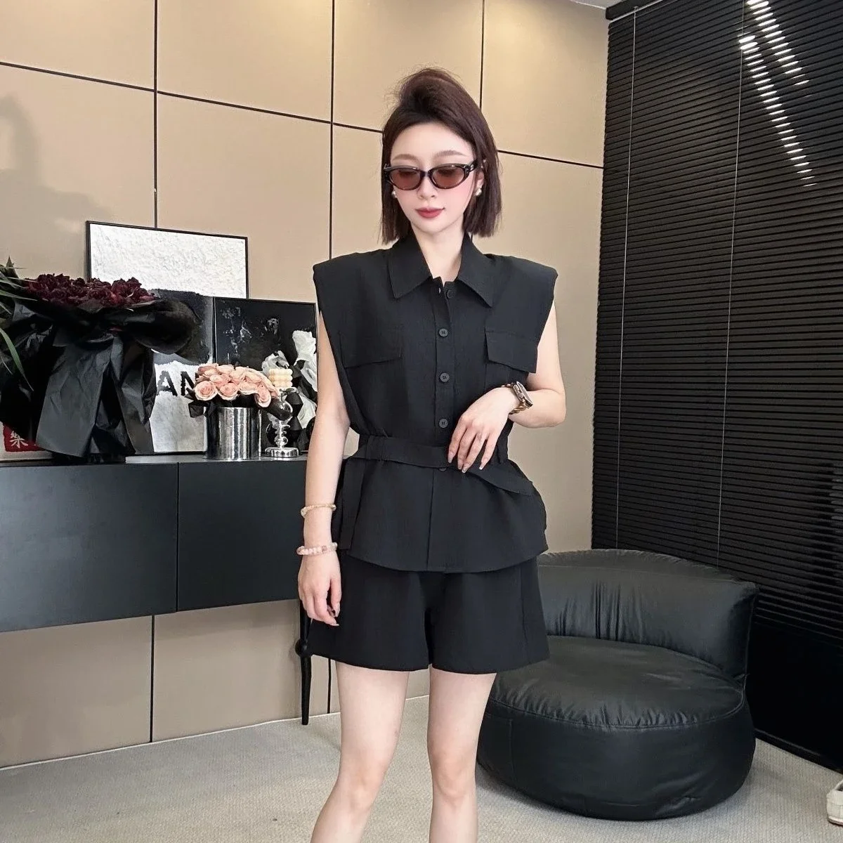 

Office Female Shorts New in Matching Chic and Elegant Two-piece Products Promotion Full Classic Kit Women's Short Sets 2 Pieces