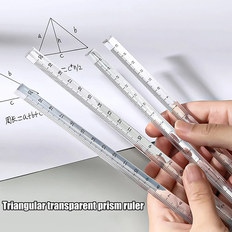 Règle droite triangulaire transparente intéressante, fournitures scolaires et de bureau, papeterie pour étudiants, outils de mesure de dessin simples, 2 pièces