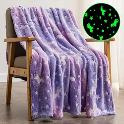 1pc Unicorn Glow in The Dark Blanket, Unicorn Blanket for Girls/Kids Age 3-12, Toddler Soft Fleece Blanket Throw Birthday Gift