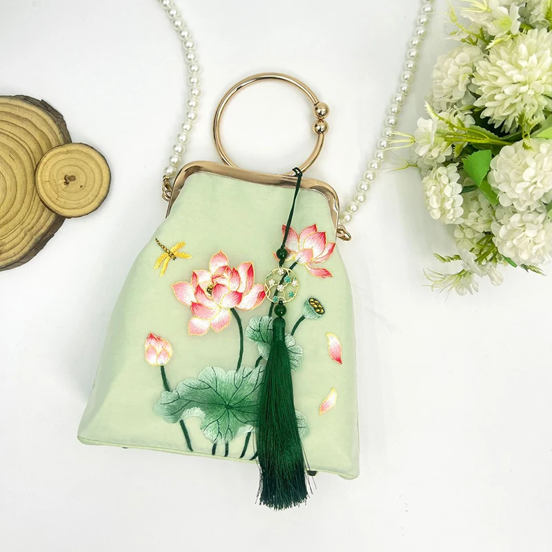 New Chinese Style Brocade Handbag Large Capacity Retro Pearl Crossbody Bag Cheongsam Clutch Bag Hanfu Qipao Purse