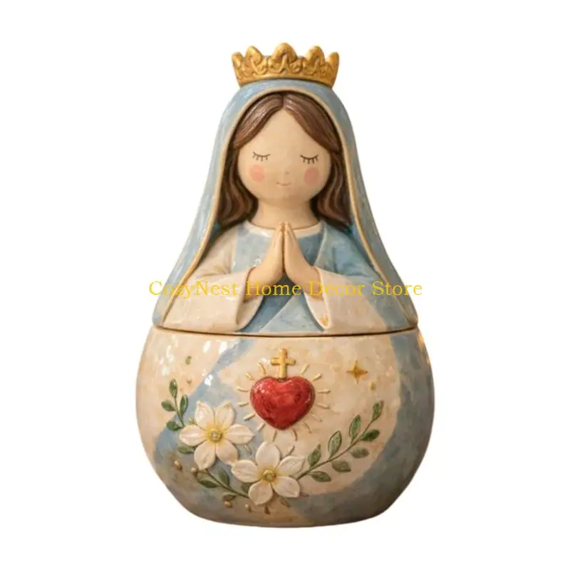 92MF Handmade Resin Praying Box with Angel Small Religious Figurine Resin Texture Suitable for Home Table Decorating