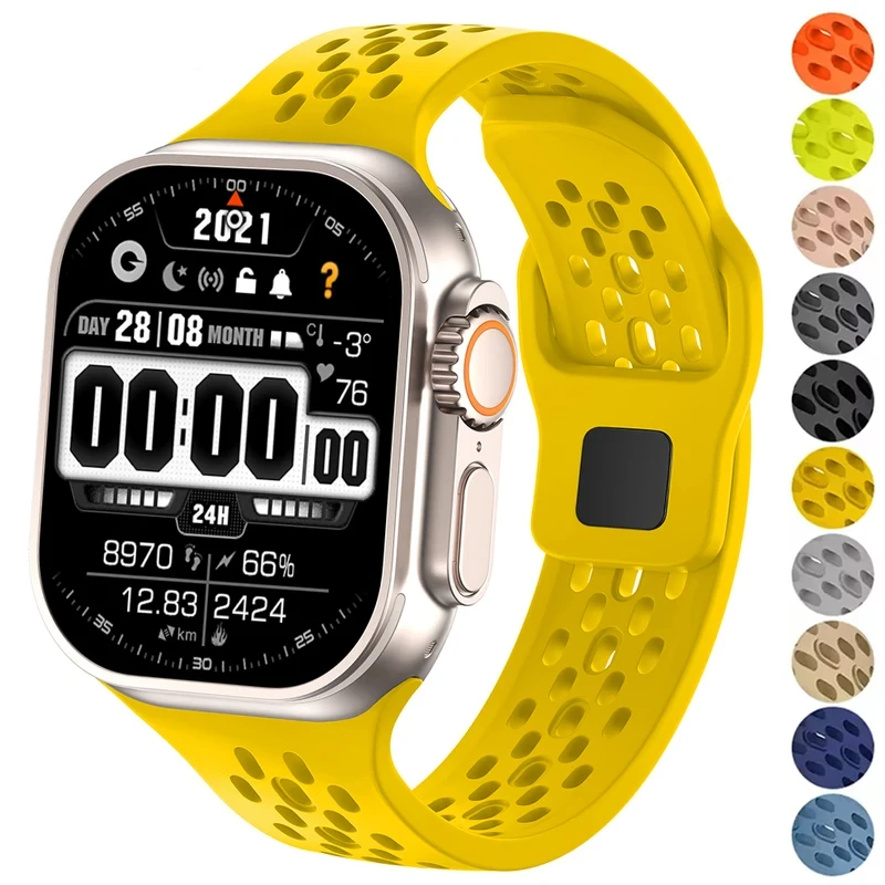 

Силиконовый ремешок для Apple Watch, ремешок 46 мм, 45 мм, 41 мм, 44 мм, 49 мм, 40 мм, 42 мм, браслет Correa для Iwatch Series 10 9 8 7 6 5 SE Ultra