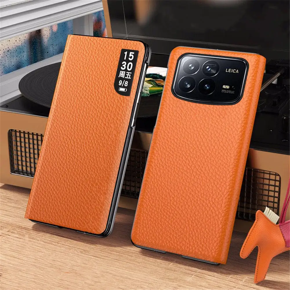 

Genuine Cowhide Leather Litchi Flip Case For Xiaomi Mix Fold4 Magnetic Business Full Cover