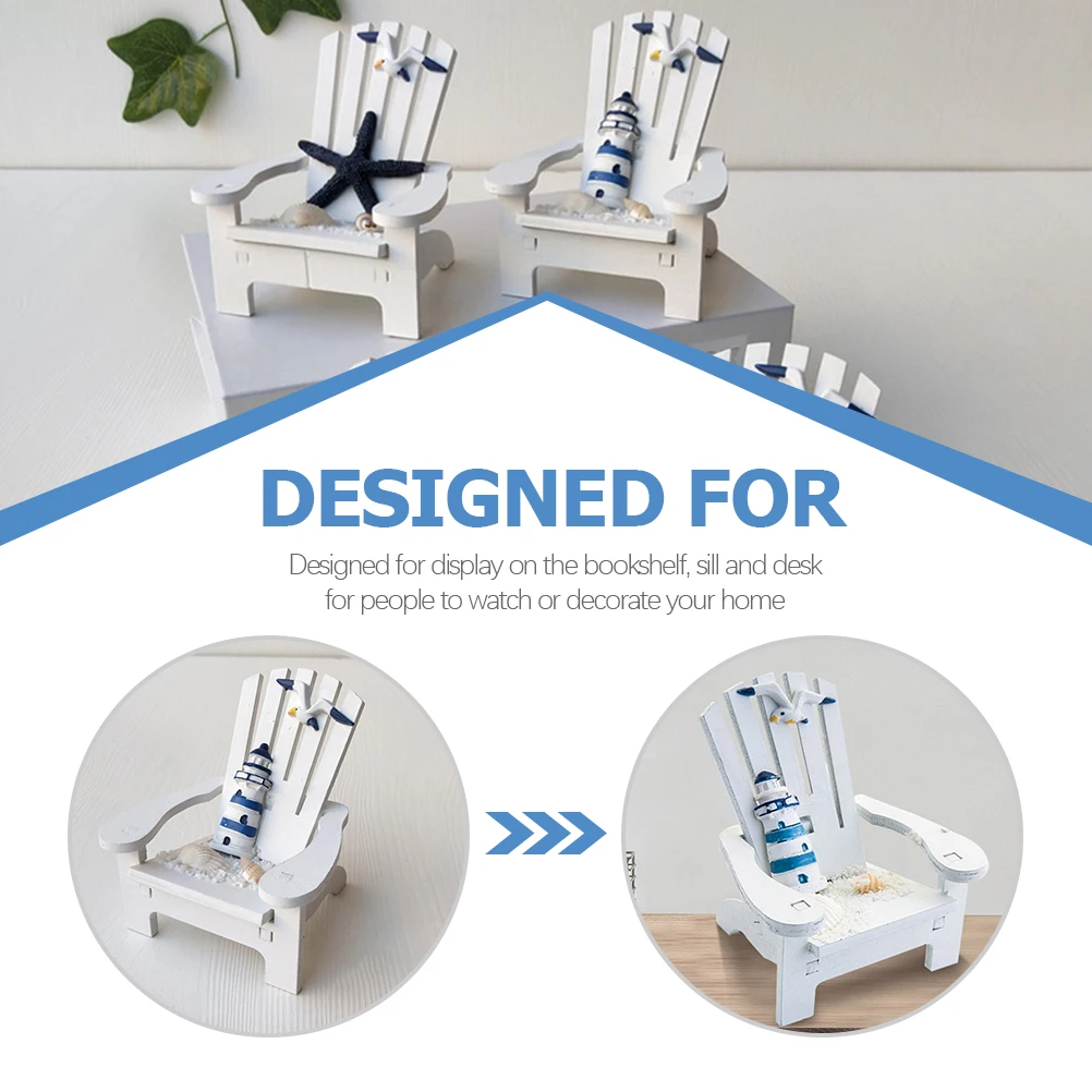 

2pcs Beach Chair Lighthouse Style Mini Wood Chairs Pine Material Home Decor Kids Toy Simulated Furniture Bedroom Ornament