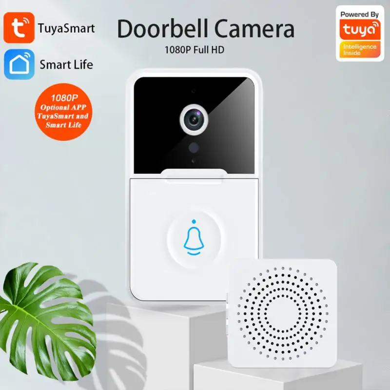 Tuya Wireless Doorbell Required Battery Self-Powered Waterproof Door Bell Sets Wireless Home Outdoor Kinetic Ring Chime Doorbell