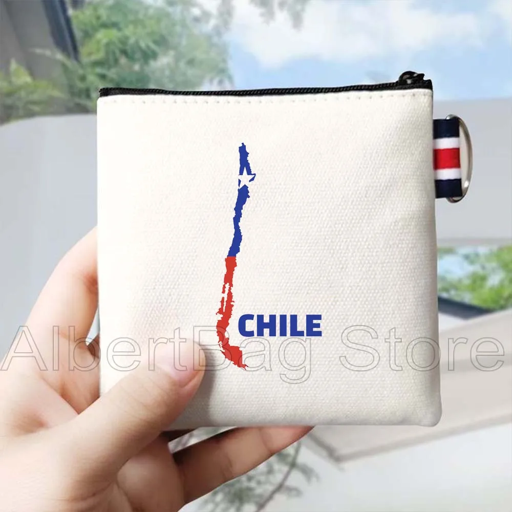 Chile Flag Map Chilene Patriotic Cute Gifts Santiago Chili Chilean Art Canvas Coin Purse Bag Square Key Storage Bag Wallet Pouch