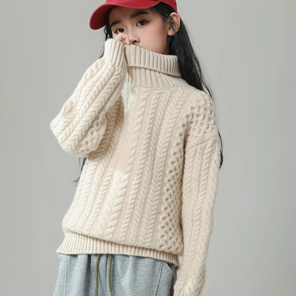 

Winter New Pure wool knitted sweater Thickening keep warm Boys and girls pullover Sweater High necked cashmere sweater Kids Tops