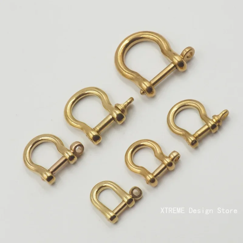 Solid Brass Carabiner D Bow Shackle Fob Key Ring Keychain Hook Screw Joint Connector Buckle Bag Accessories