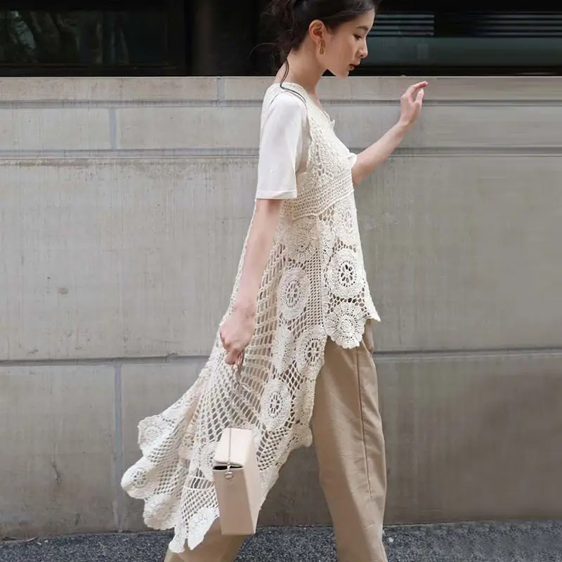 

2024 Spring/Summer Sunscreen Clothing Irregular Open Front Jacket Women's Knitted Sweater Women's Thin Coat Loose Top E316