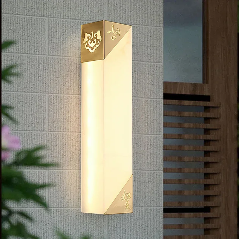 KARLOS Contemporary LED Brass Marble Outdoor Wall Lamps Electric Waterproof Balcony Hallway Courtyard Villa Gate Hotel