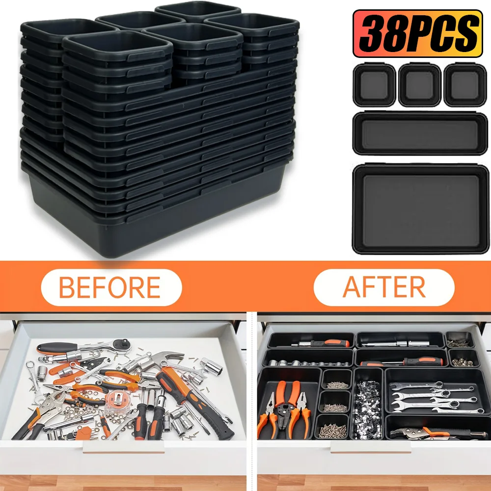 38/24/8pcs Tool Box Drawer Organizer Tray Dividers Set Workbench Cabinet Bins Tool Chest Organization Garage Hardware Tool Tray