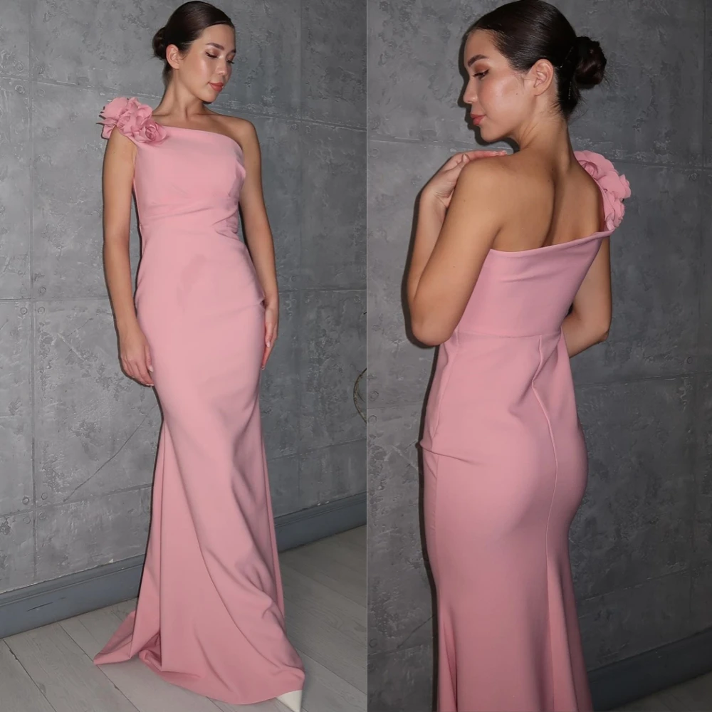Vestido de noche de sirena de Jersey elegante personalizado con un hombro, vestidos de fiesta clásicos con flores, vestidos para ocasiones especiales con temperamento