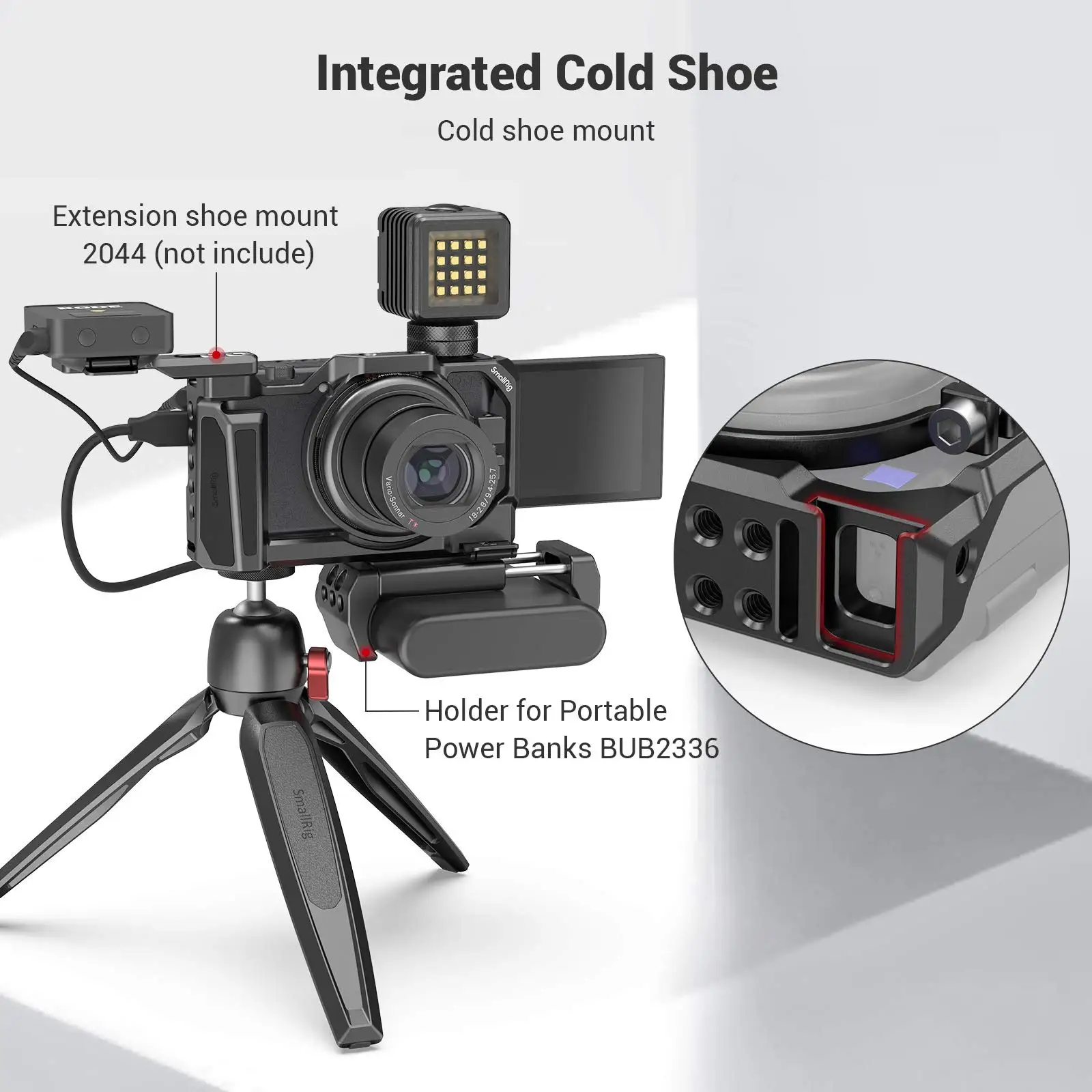 SmallRig Light Weight Cage for Sony ZV1 Camera with Wooden Handgrip for Sony ZV1 Camera Vlogging Cage 2938