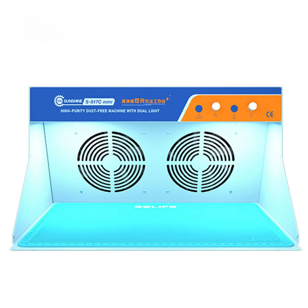 SUNSHINE SS-917C MINI banco de trabajo sin polvo de doble luz de alta limpieza ventilador ajustable sin polvo lámpara de visualización de polvo de luz verde