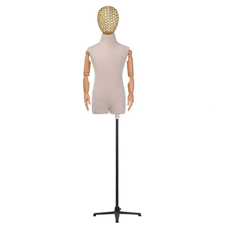 Maniquí de medio cuerpo para niños, cubierta de tela disponible en 10 colores con cabeza de hierro y Base para exhibición de ropa, modelo de vestido