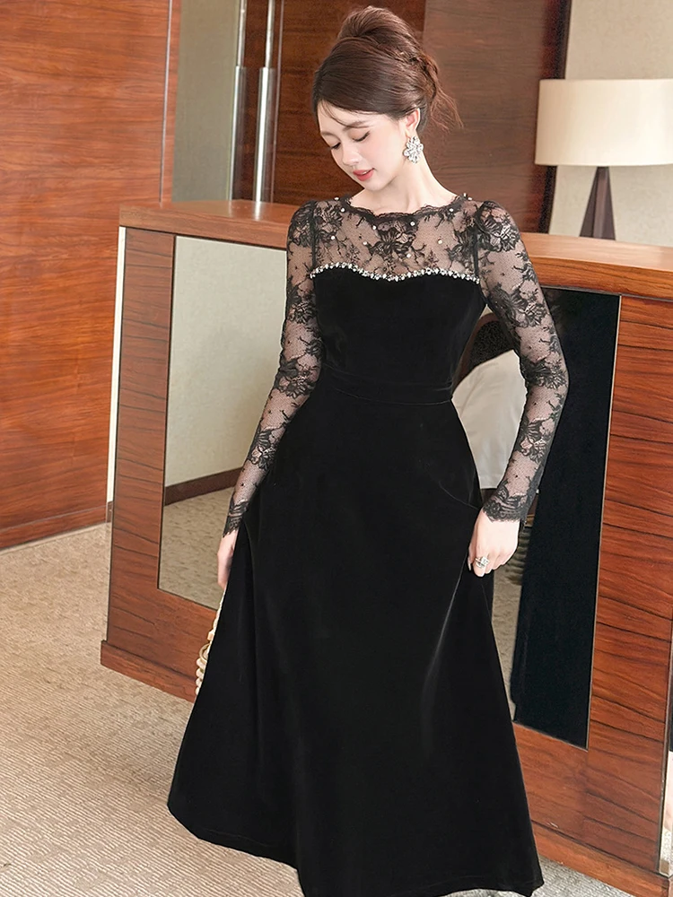 Retro Fake 2-Piece Black Evening Dress Sexy Slim Long Dresses Fashion Women Elegant Luxury Lady Party Prom Birthday Vestidos New