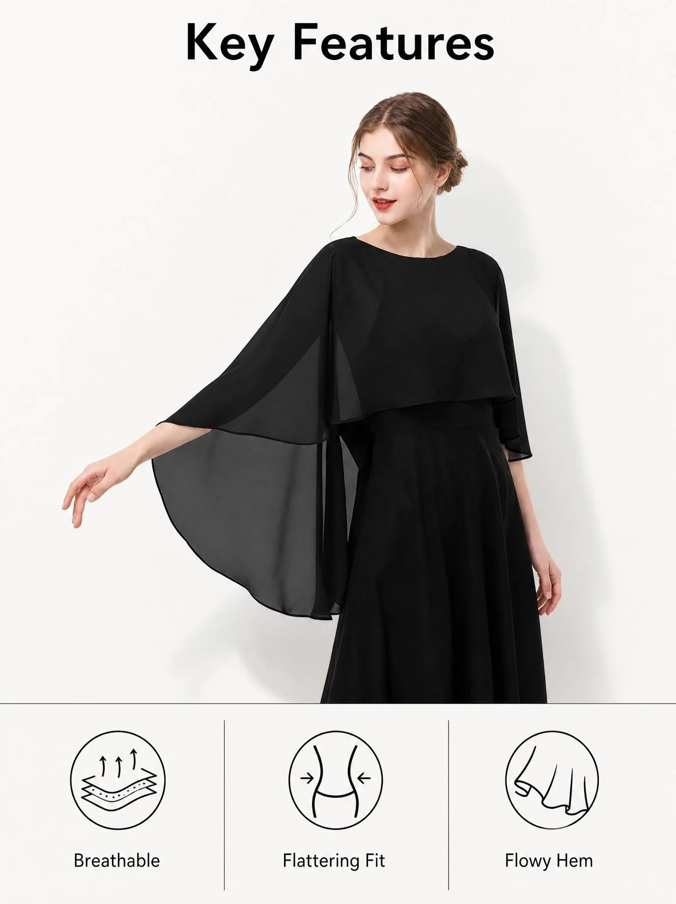 Kurzer, leichter Überwurf aus transparentem Chiffon, locker geschnitten, ideal als Abendkleid-Accessoire. – Detail 2
