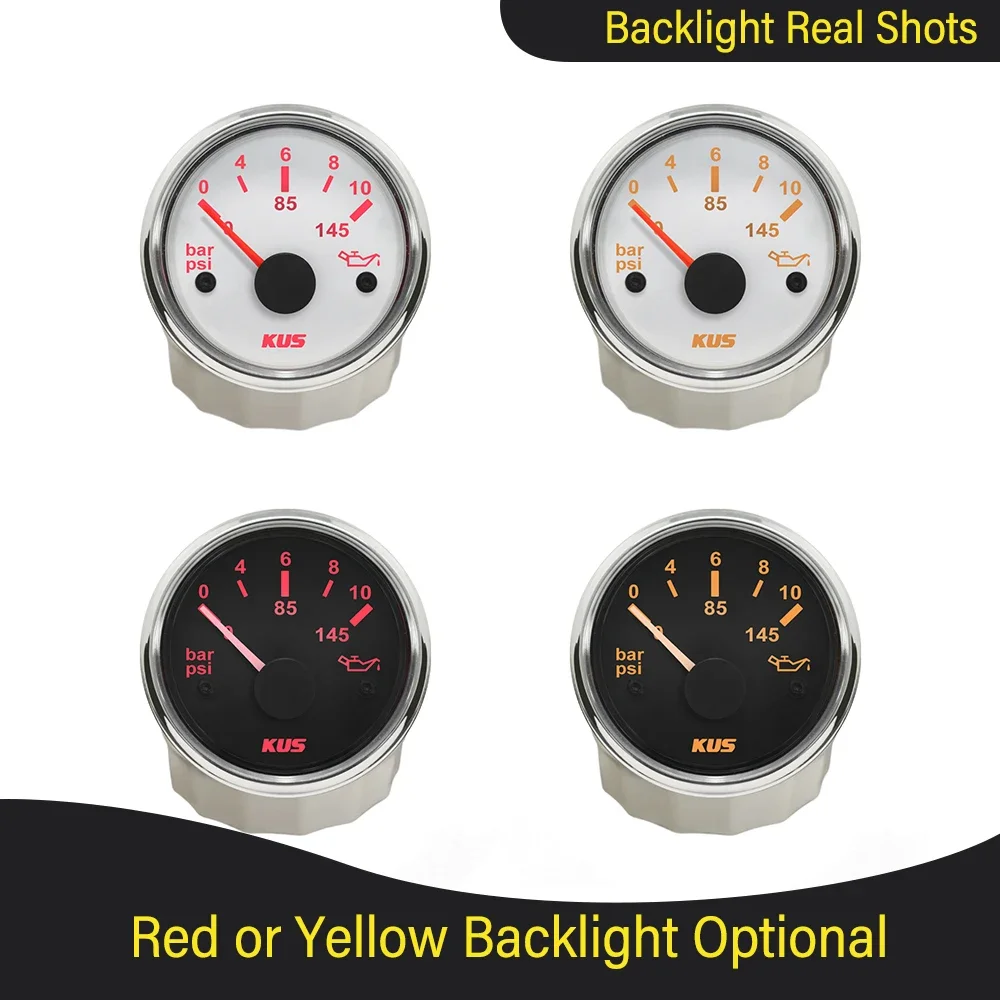 

KUS New 52mm Oil Pressure Gauge 0-5Bar(0-75PSI) 0-10bar(0-145Psi) for Car Motorcycle Boat Yacht 9-32V with Red Yellow Backlight