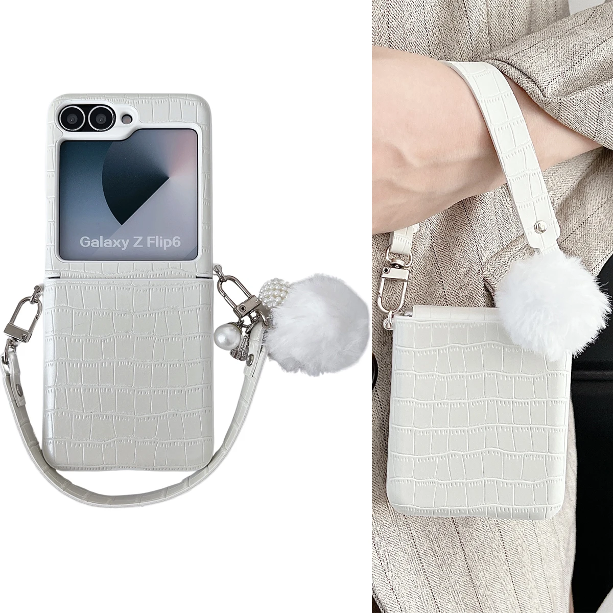 For Samsung Galaxy Z Flip 3 4 5 6 Case Luxury Faux Leathe With Lanyard Folding Shockproof Protection Hard Back Cover Accessories