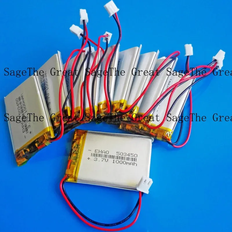 

10 pcs 3.7V 1000mAh for Li Po Polymer Rechargeable Battery 503450 JST 2P 2.5mm Plug