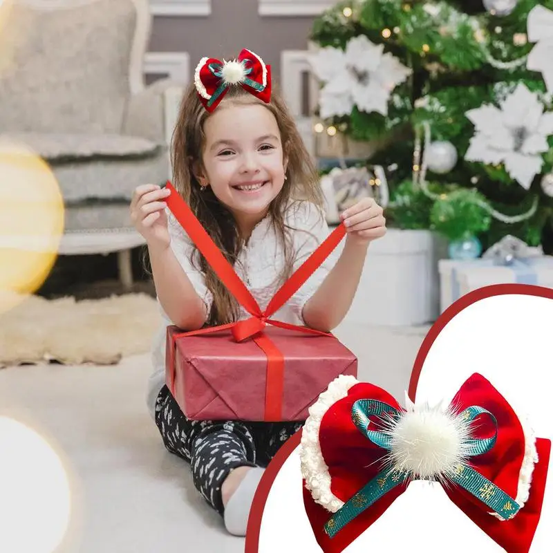 Hair Bows Beautiful Bow Clips Colorful Red Hair Bows Clips Cute Christmas Hair Accessories for Christmas Parties Theme Parties