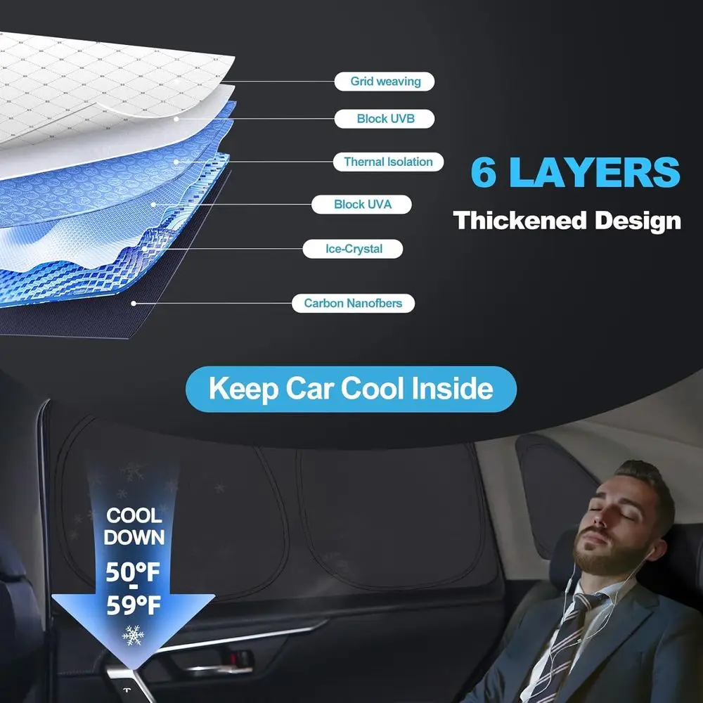 2019-2023 كورولا 6 طبقات لون نافذة السيارة السميك |   مجموعة كاملة من ستائر الخصوصية |   عازل حراري معتيم بنسبة 100% للتخييم والنابي