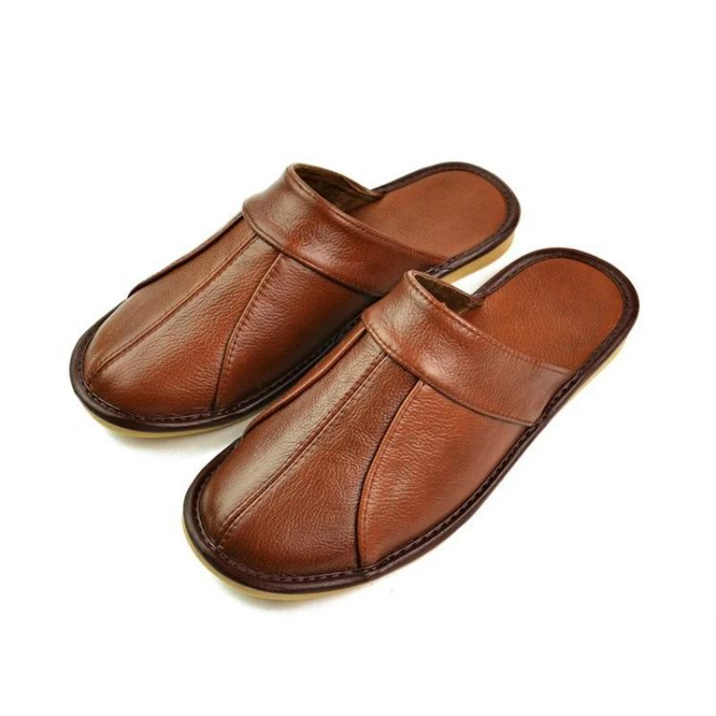 Krowa skóra Split Handmade mężczyźni domowe kapcie wiosna Slip On miękkie wygodne czarne brązowe sypialnia kryty płaskie męskie buty