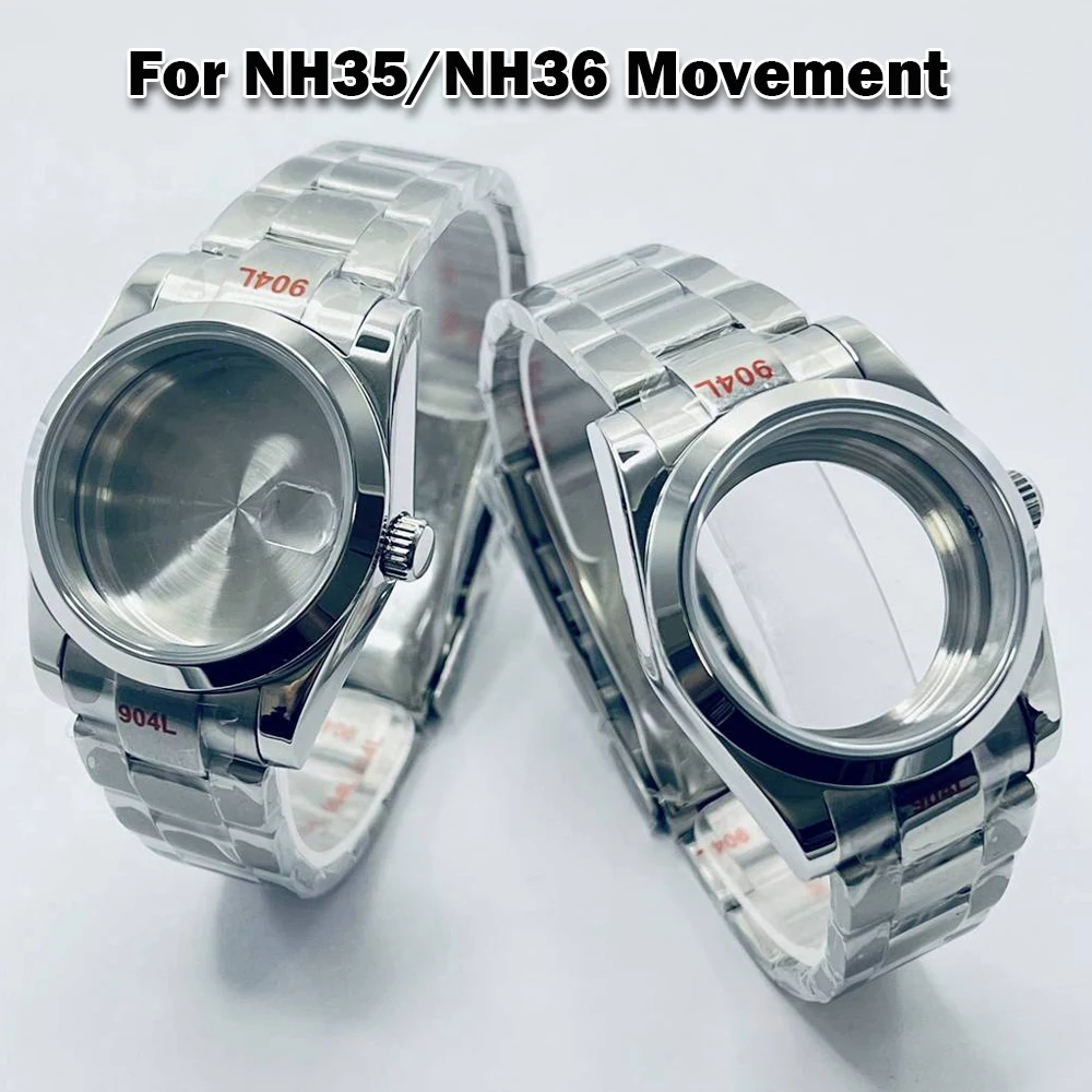 

36mm Watches Accessories Kit Stainless Steel Case + Strap Sapphire Glass Calendar Window Fit NH35/ NH36/4R Movement For Men