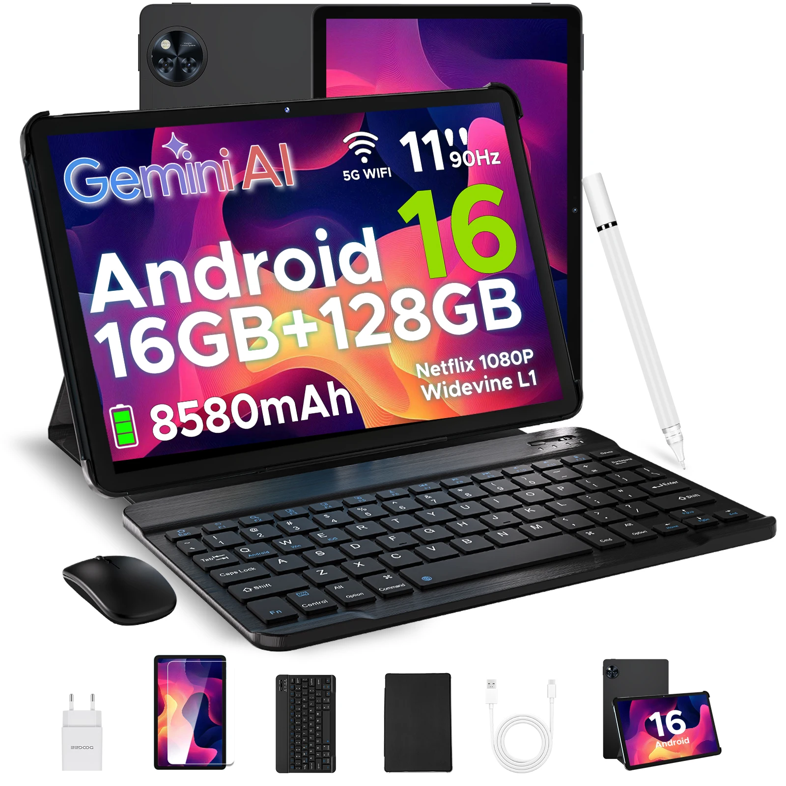 DOOGEE U11 Tablet 11 inch ultraheldere 90Hz scherm 16GB 128GB 8580mAh batterij Unisoc T7200 dubbele luidspreker Widevine L1 Android 16 tablet