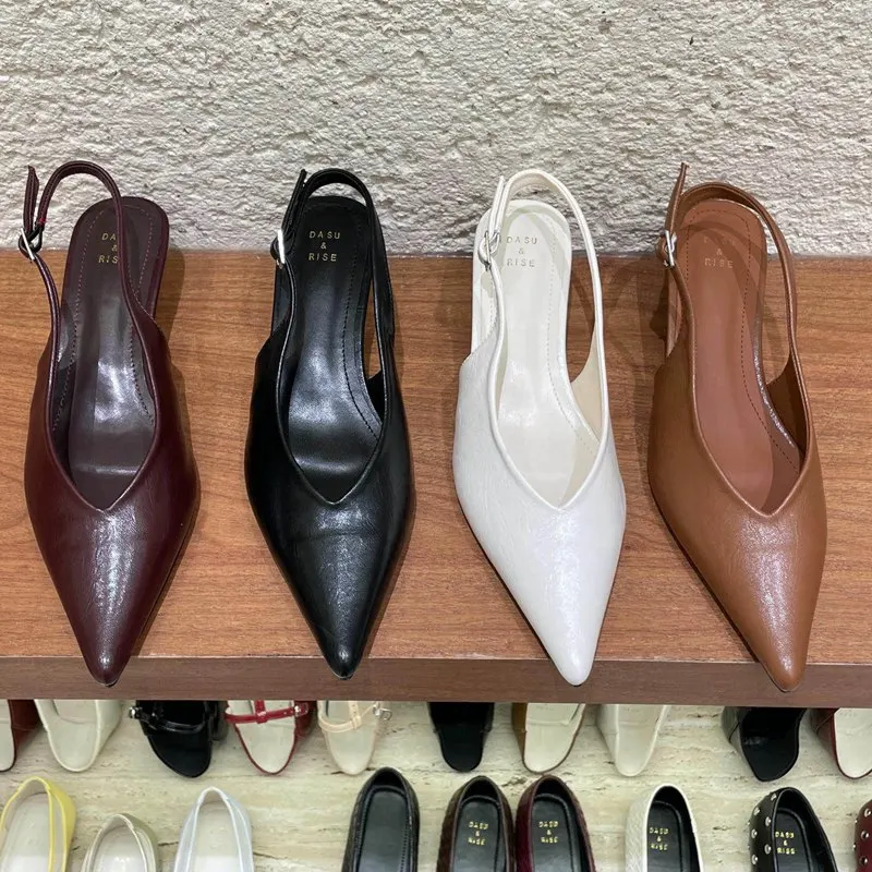 2026 Spring Slingback Sandals Low Heel Pumps Shoes Women Elegant Kitten Heel Mules Pointed Toe Wedding Party Shoes zapatos mujer