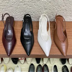 2026 Spring Slingback Sandals Low Heel Pumps Shoes Women Elegant Kitten Heel Mules Pointed Toe Wedding Party Shoes zapatos mujer