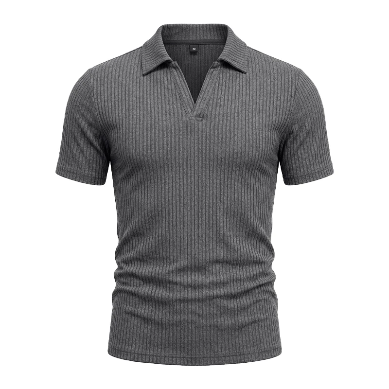 Herren 1-teiliges Gestricktes V-Ausschnitt Kurzarm Slim-Fit Atmungsaktives Eisseide Schnelltrocknendes Golf Business Casual Poloshirt – Detail 15