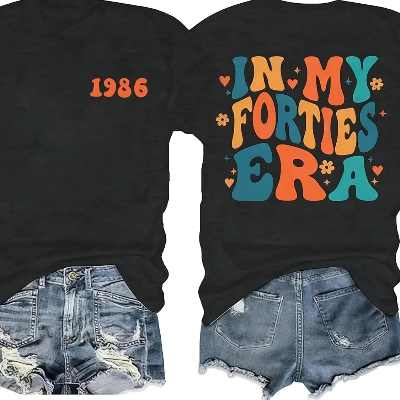 Vintage 1986 T-Shirt für Damen, in den Vierzigern, 40. Geburtstagsparty, kurzärmelige Grafik-T-Shirts, All-Match-T-Shirt für Erwachsene
