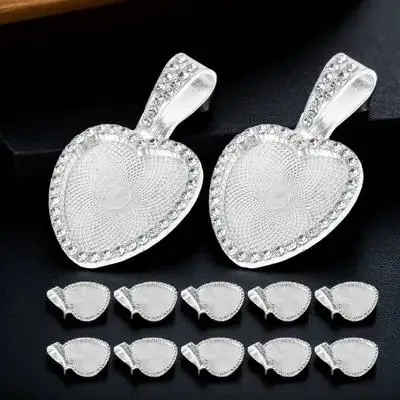 

12Set Rhinestone Bezel Pendant Tray Heart Shape for DIY Jewelry Making Handmade Bracelet Necklace Craft Unique Gift Idea