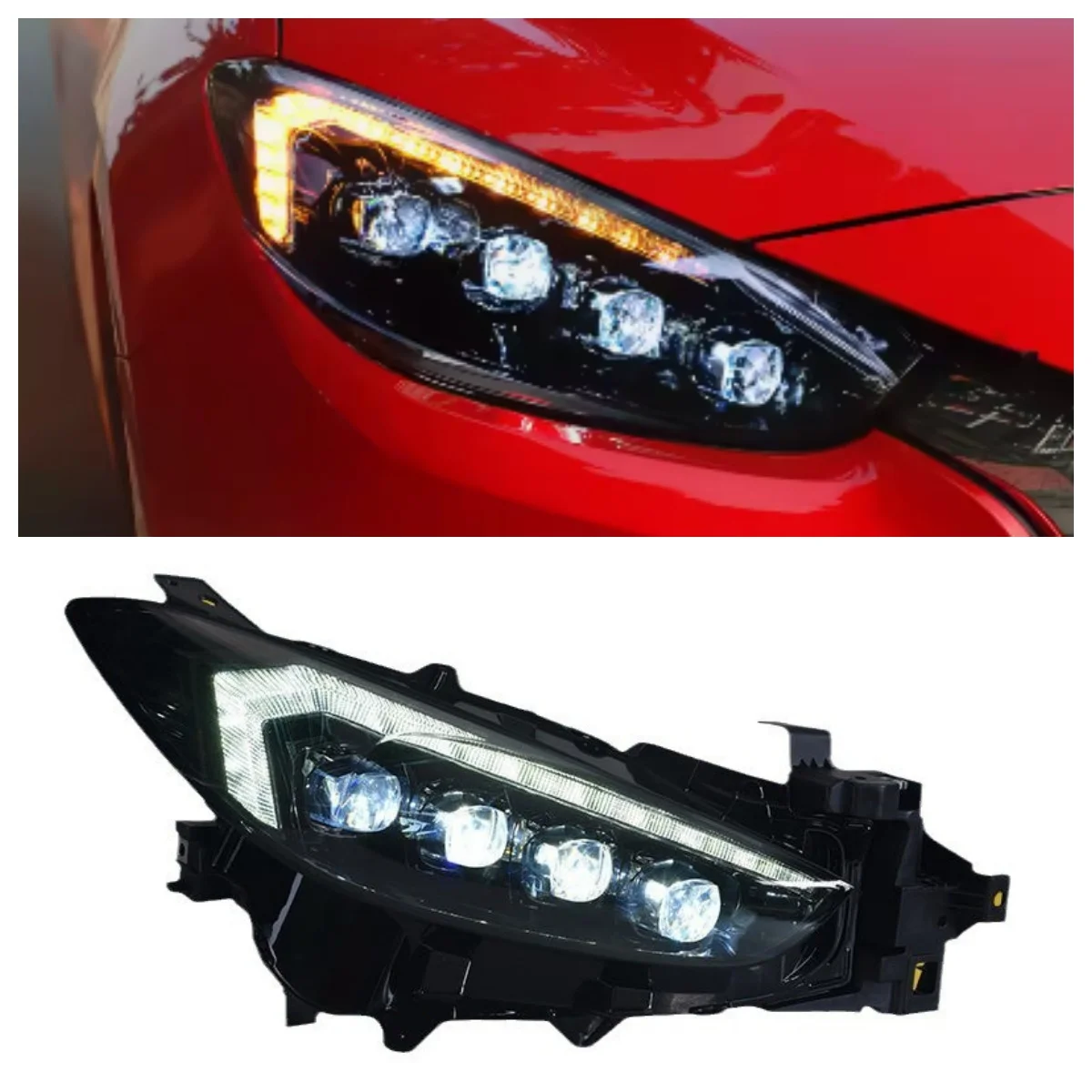 Longding 2017-2019 Mazda3 Axela Headlight Assembly Modification Crystal Lens LED Flow Turn Signal Daytime Running Lights