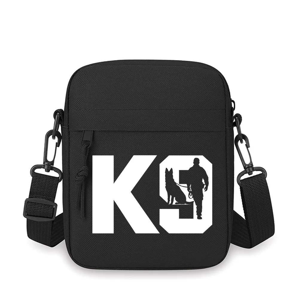 

K9 dog and handler silhouette design Men Crossbody Bag Single Shoulder Women Cartoon Anime Film Printing Design Unisex